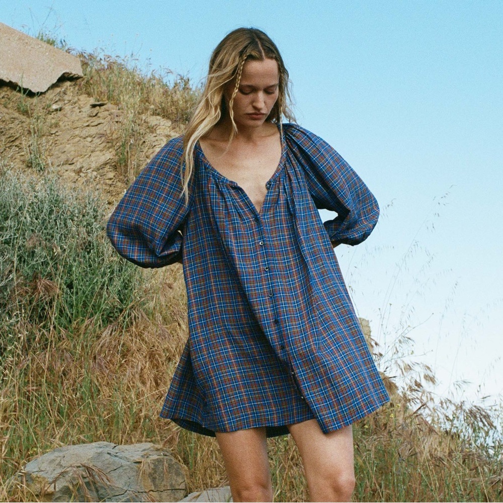 Down Dress in French Azure Plaid